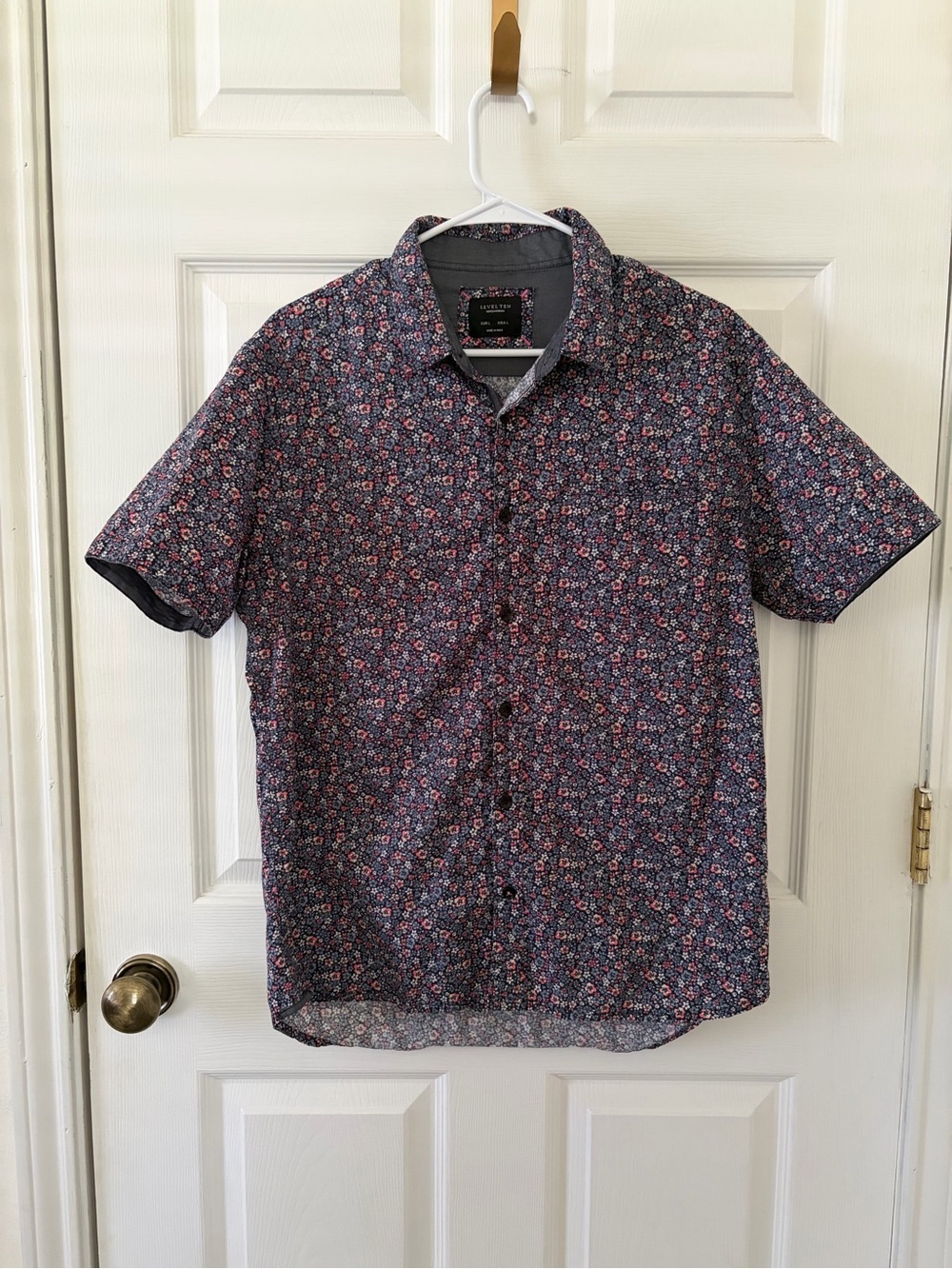 Level Ten Men's Short-Sleeve Navy Floral Button-Up Shirt